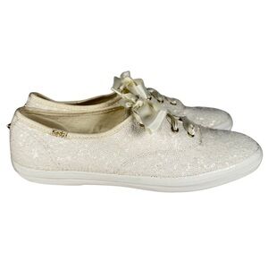 Keds Champion Glitter Sneakers Women’s 9 Ivory Ribbon Lace